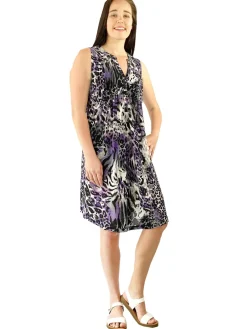 La Cera™ Vestido Con Estampado De Guepardo Morado Sin Mangas Con Frente Plisado