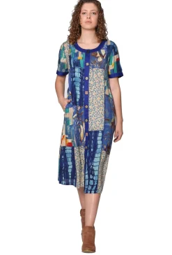 La Cera™ Vestido Con Estampado De Rayon Y Patchwork Con Botones Novedosos