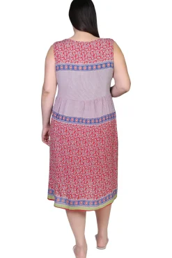La Cera™ Vestido Con Estampado De Borde De Cintura Imperio Y Escote En V De Tal