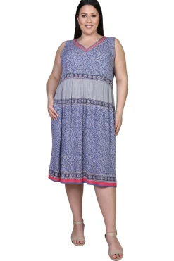 La Cera™ Vestido Con Estampado De Borde De Cintura Imperio Y Escote En V De Tal