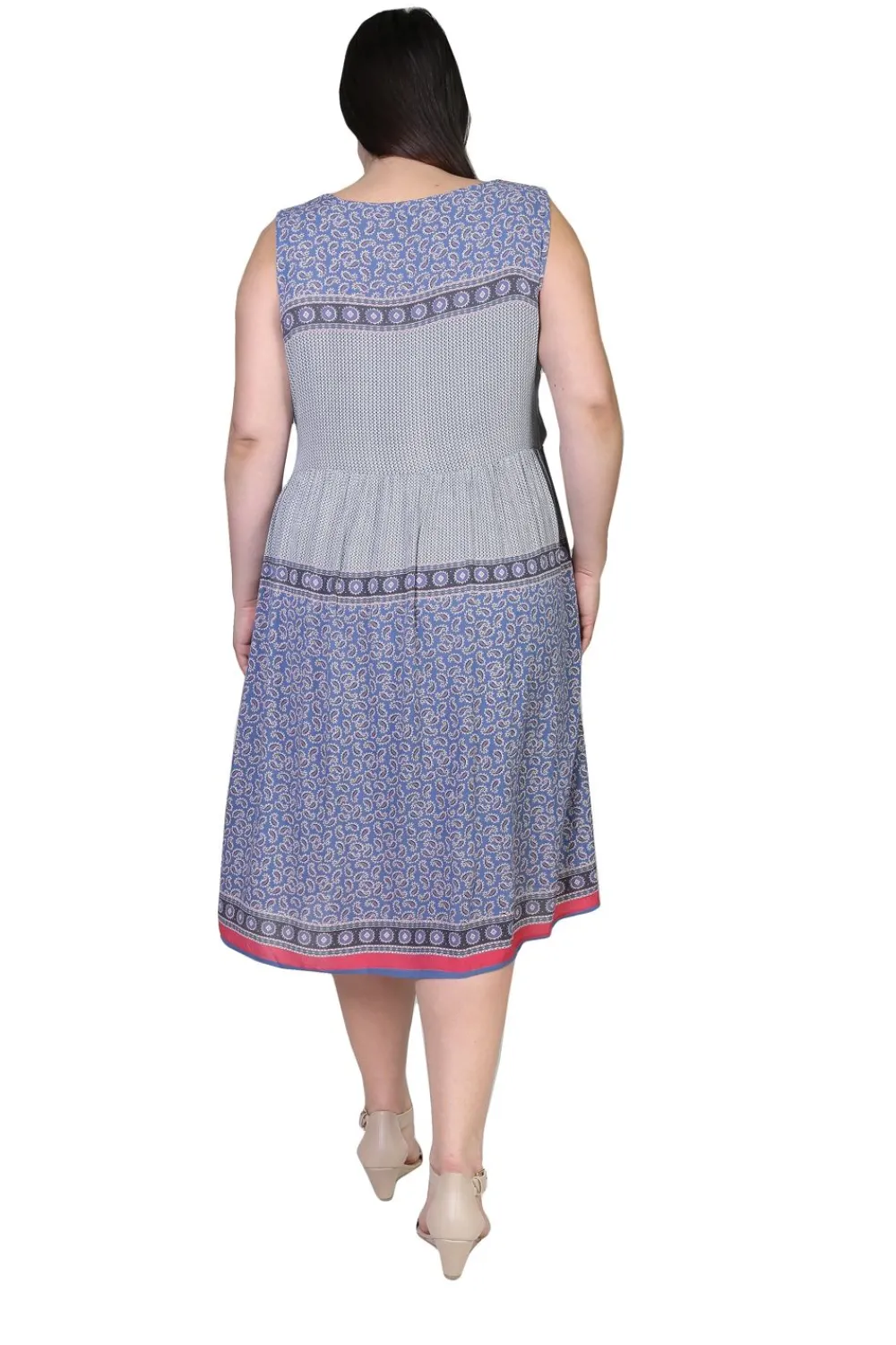 La Cera™ Vestido Con Estampado De Borde De Cintura Imperio Y Escote En V De Tal