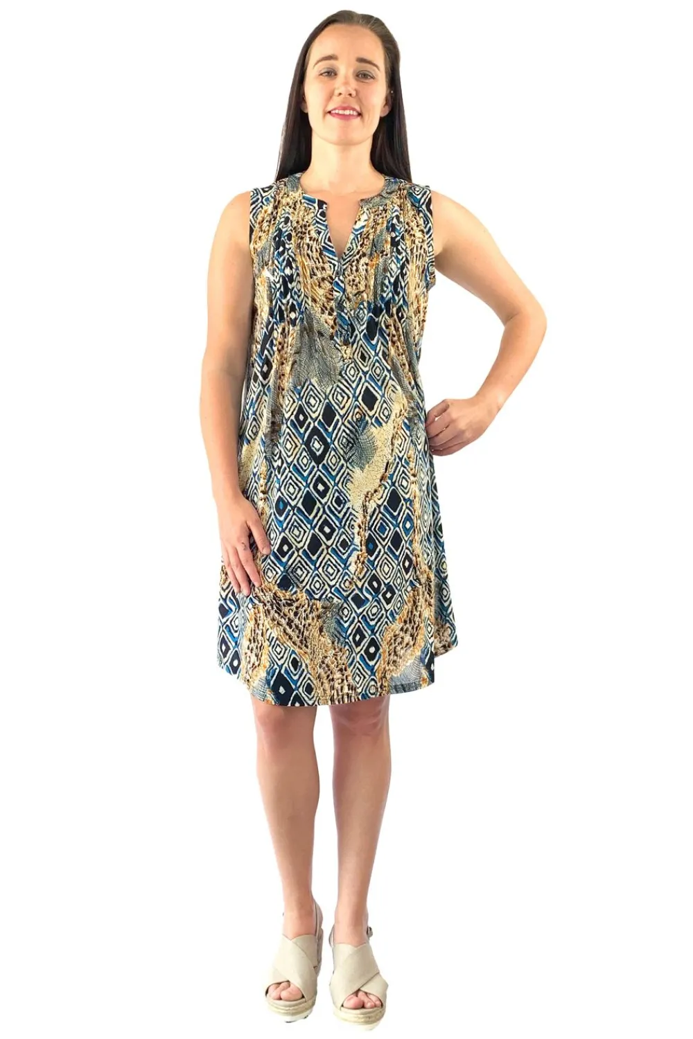 La Cera™ Vestido Con Estampado Malabar Sin Mangas Y Parte Delantera Plisada