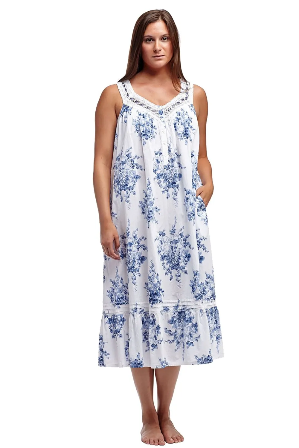 La Cera™ Vestido Con Volantes Y Ribete De Encaje 100 % Algodon, Estampado Flora