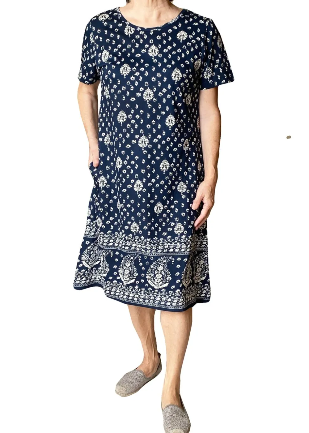 La Cera™ Vestido Corto De Punto De Algodon De Manga Corta