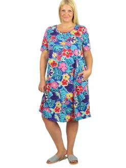 La Cera™ Vestido Corto De Punto De Algodon De Manga Corta De Talla Grande