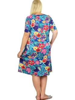 La Cera™ Vestido Corto De Punto De Algodon De Manga Corta De Talla Grande