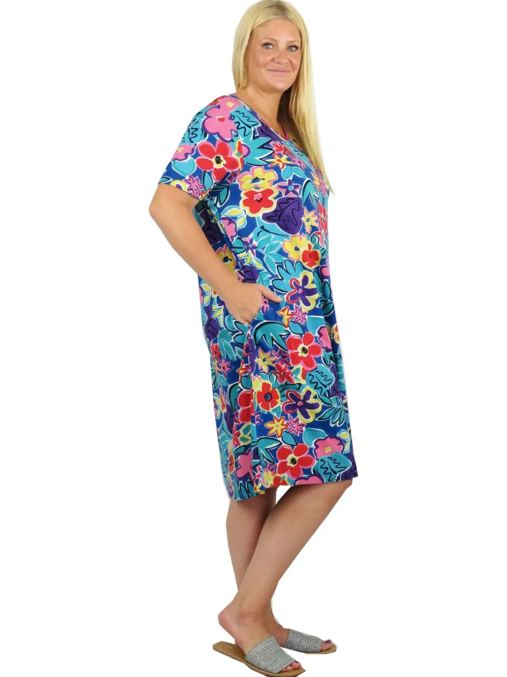 La Cera™ Vestido Corto De Punto De Algodon De Manga Corta De Talla Grande