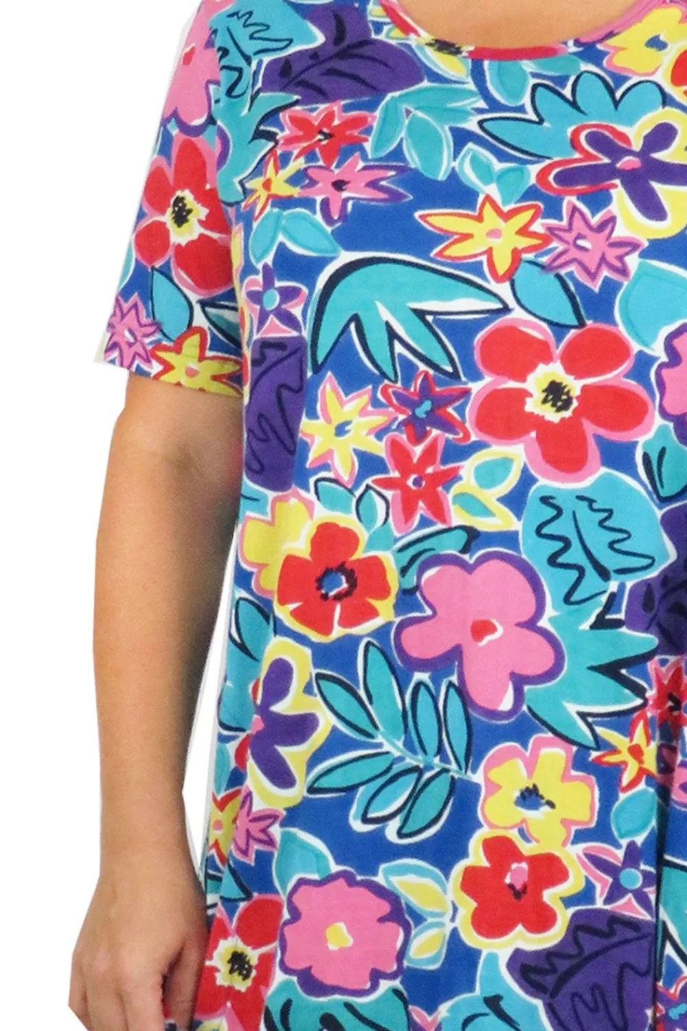 La Cera™ Vestido Corto De Punto De Algodon De Manga Corta De Talla Grande