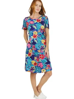 La Cera™ Vestido Corto De Punto De Algodon De Manga Corta