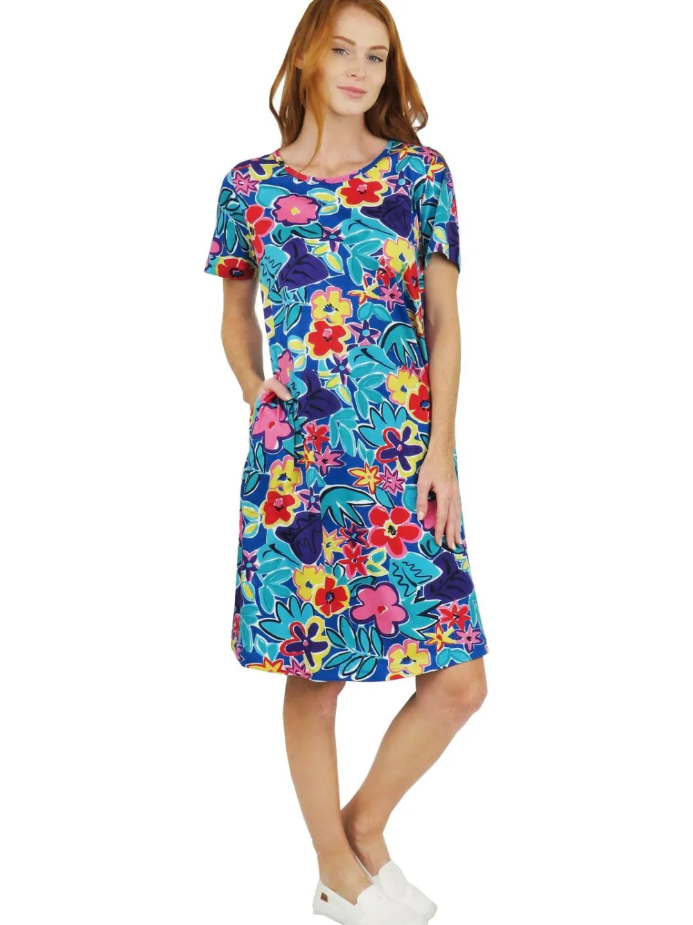 La Cera™ Vestido Corto De Punto De Algodon De Manga Corta