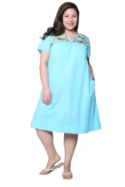 La Cera™ Vestido De Manga Corta Bordado La Cera Talla Grande