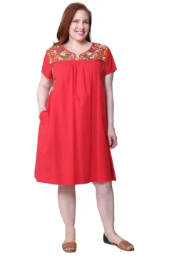 La Cera™ Vestido De Manga Corta Bordado La Cera Talla Grande