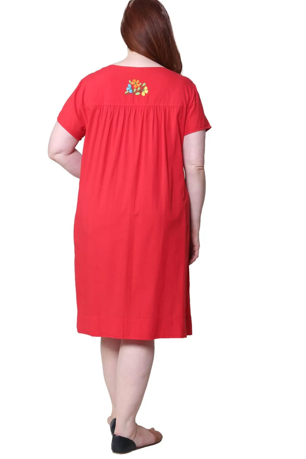 La Cera™ Vestido De Manga Corta Bordado La Cera Talla Grande