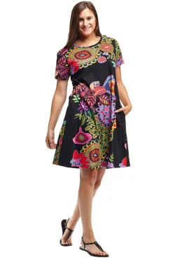 La Cera™ Vestido De Manga Corta Con Estampado Floral Novedoso De La Cera