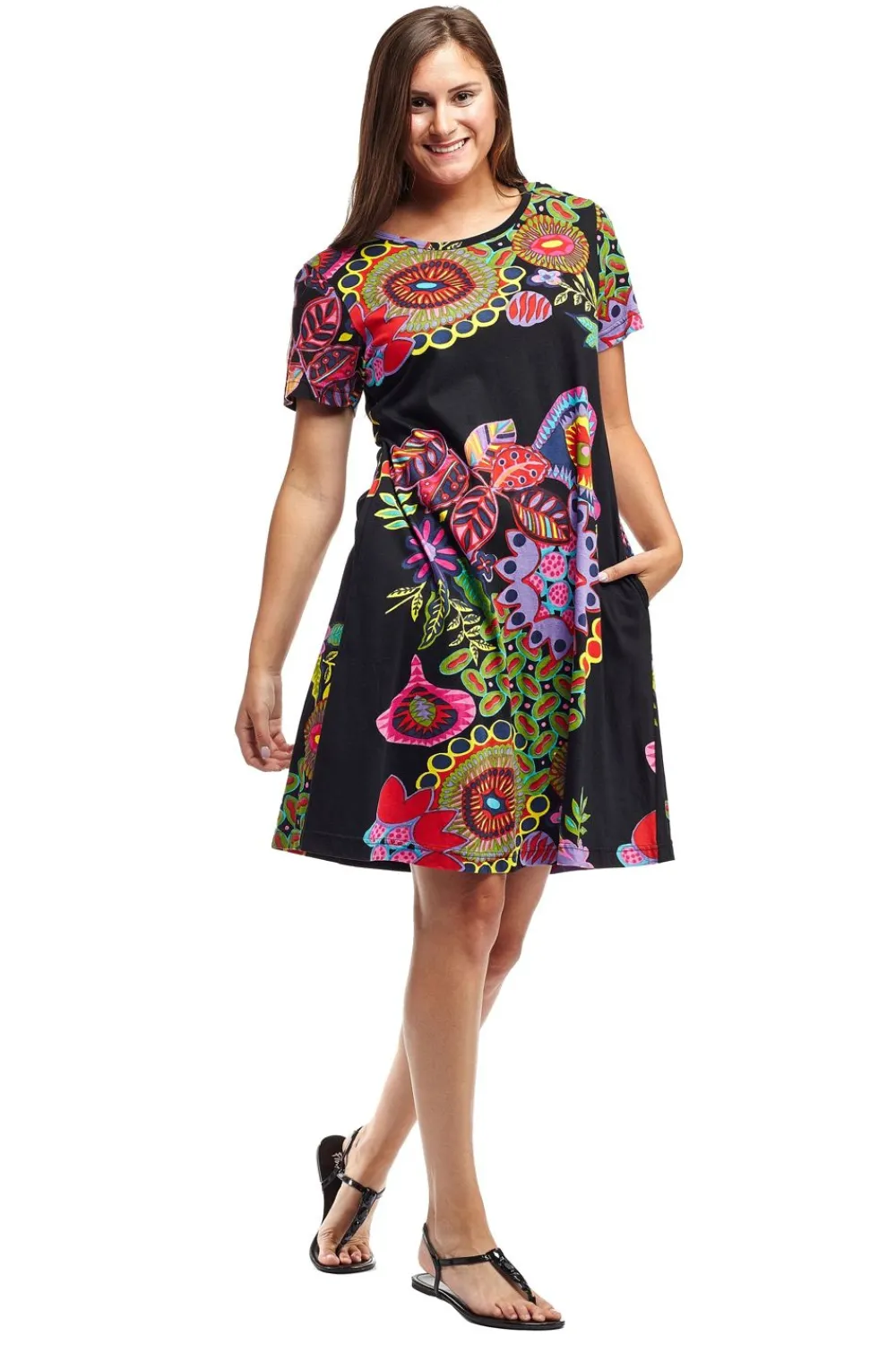 La Cera™ Vestido De Manga Corta Con Estampado Floral Novedoso De La Cera