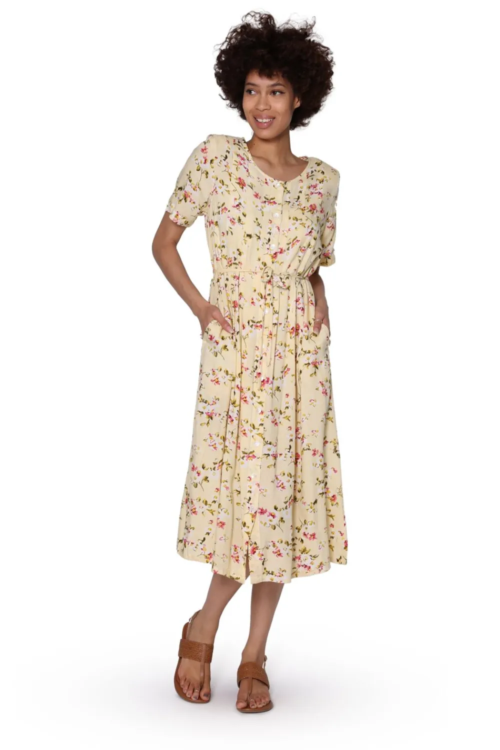 La Cera™ Vestido De Manga Corta Con Botones En La Parte Delantera La Cera