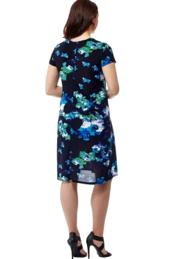 La Cera™ Vestido De Manga Corta Con Estampado Floral Azul De La Cera