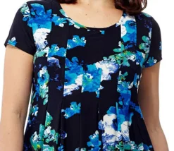La Cera™ Vestido De Manga Corta Con Estampado Floral Azul De La Cera