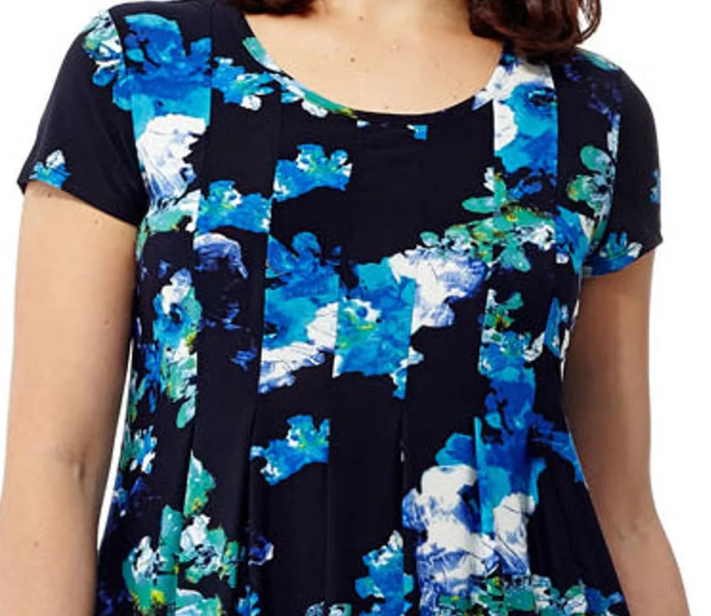La Cera™ Vestido De Manga Corta Con Estampado Floral Azul De La Cera