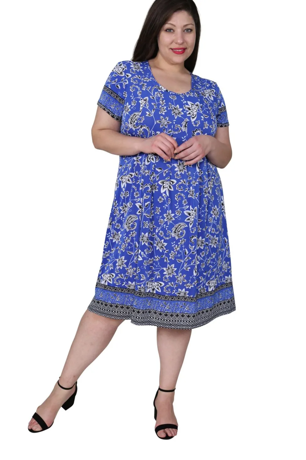 La Cera™ Vestido De Manga Corta Con Estampado Floral Y Borde Floral La Cera De