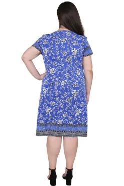 La Cera™ Vestido De Manga Corta Con Estampado Floral Y Borde Floral La Cera De