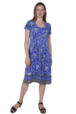 La Cera™ Vestido De Manga Corta Con Estampado Floral Y Borde De La Cera