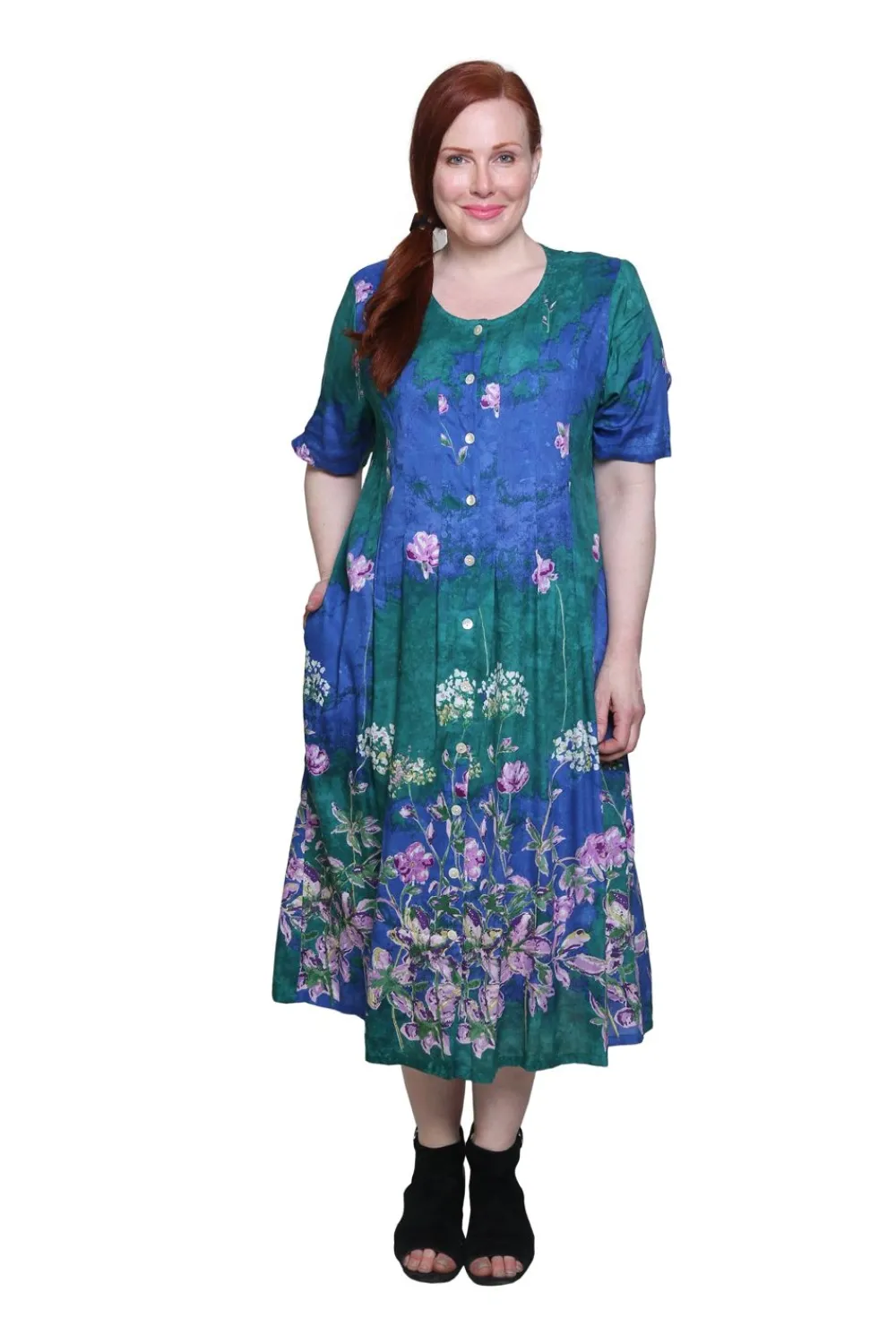 La Cera™ Vestido De Manga Corta Con Botones En La Parte Delantera La Cera De Ta