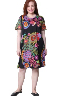 La Cera™ Vestido De Manga Corta De Talla Grande Con Estampado Floral Novedoso D