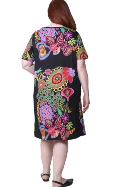 La Cera™ Vestido De Manga Corta De Talla Grande Con Estampado Floral Novedoso D