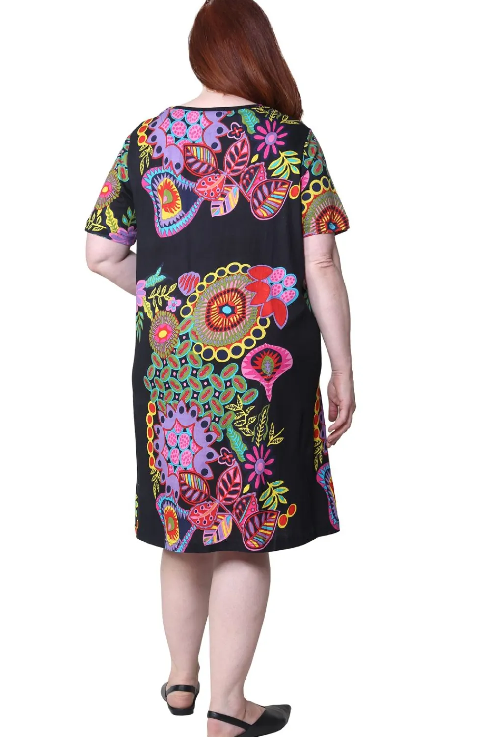 La Cera™ Vestido De Manga Corta De Talla Grande Con Estampado Floral Novedoso D