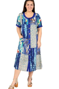 La Cera™ Vestido De Manga Corta De Talla Grande Con Patchwork Multicolor De La