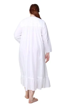 La Cera™ Vestido De Manga Larga Bordado 100% Algodon De Talla Grande