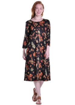 La Cera™ Vestido De Punto De Algodon Con Estampado De Hojas Caidas De La Cera