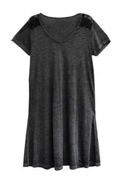 La Cera™ Vestido De Punto Suave Y Flexible De Talla Grande Con Ribete De Encaje