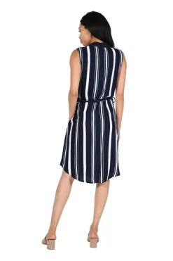La Cera™ Vestido De Rayon Con Cinturon Y Rayas Azul Marino De La Cera