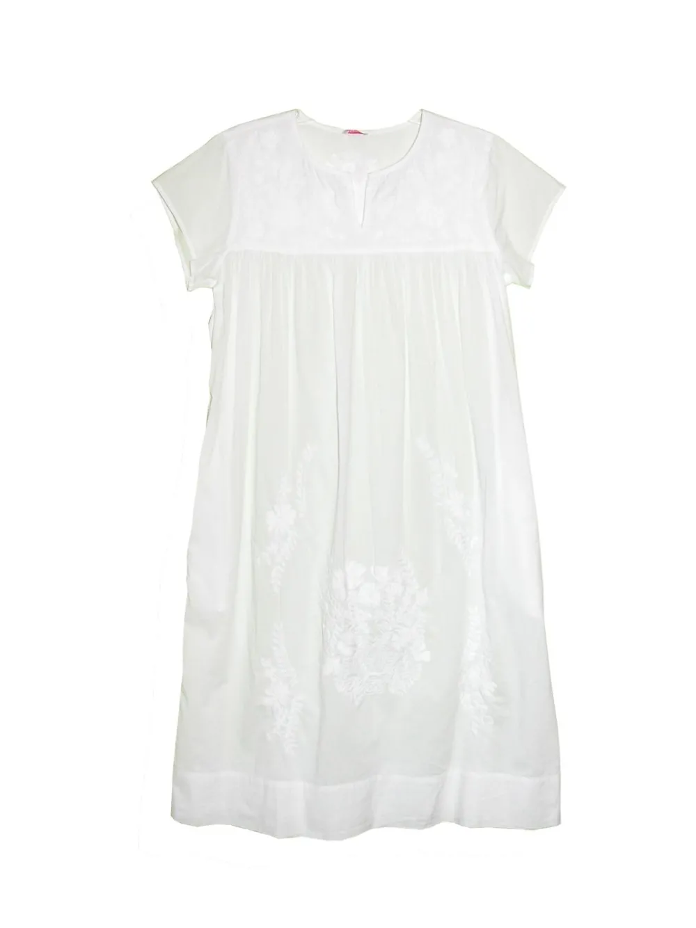 La Cera™ Vestido De Talla Grande Bordado Blanco 100% Algodon