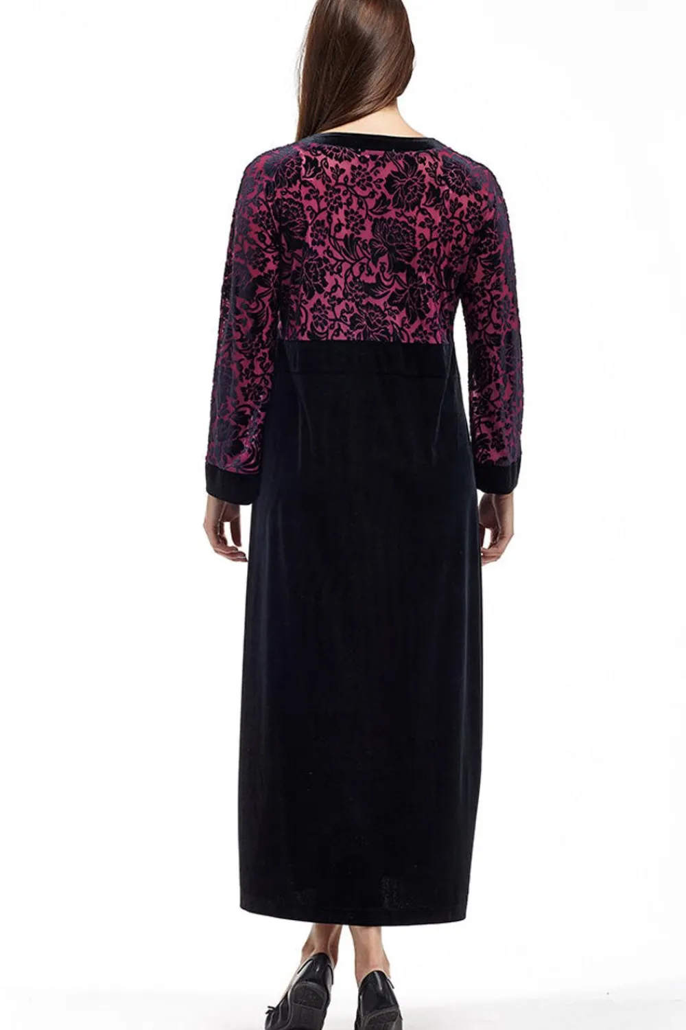 La Cera™ Vestido De Terciopelo Desgastado Con Ribetes De Jacquard