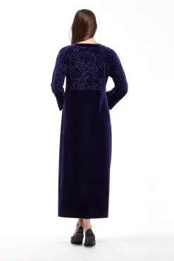 La Cera™ Vestido De Terciopelo Desgastado Con Ribetes De Jacquard
