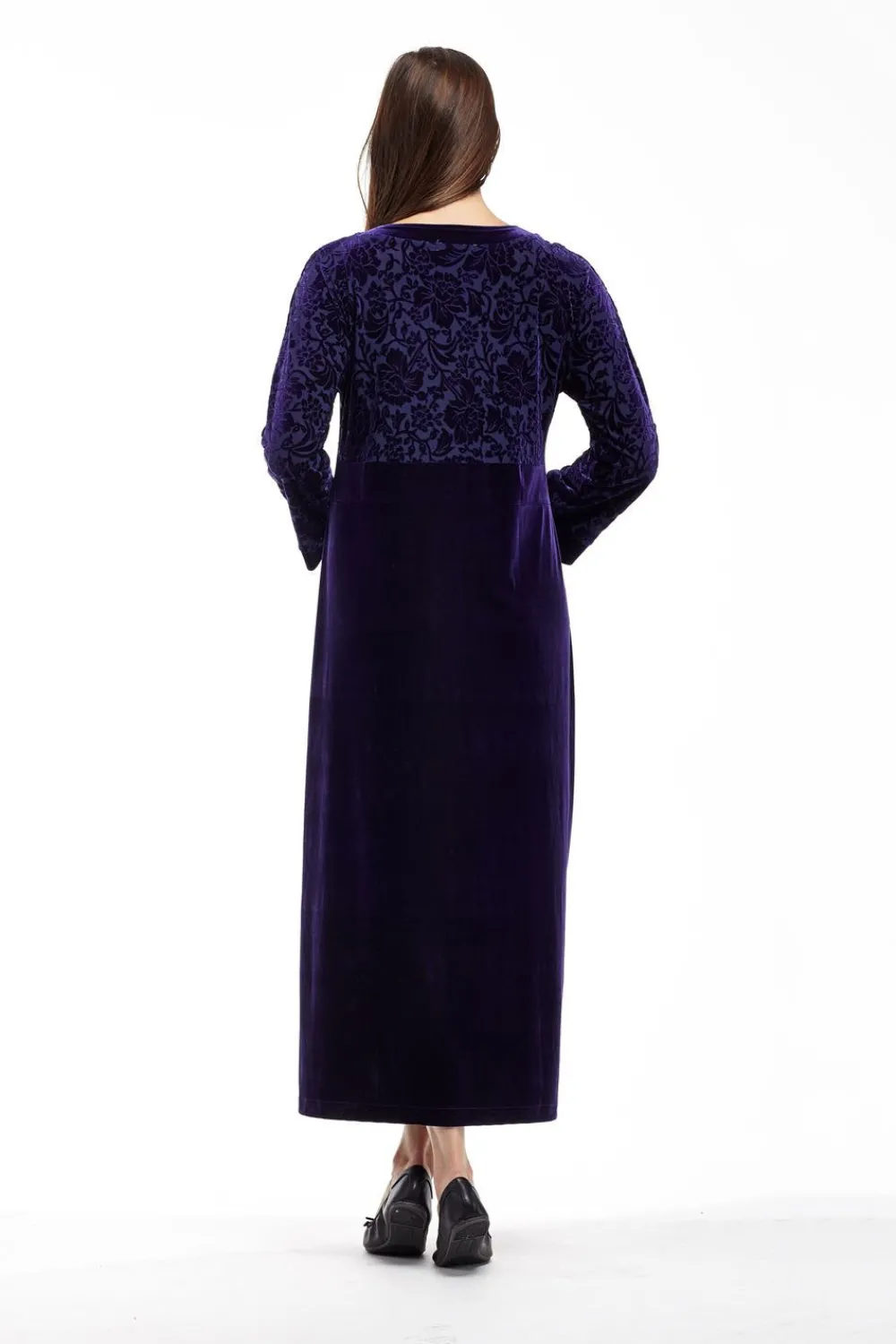 La Cera™ Vestido De Terciopelo Desgastado Con Ribetes De Jacquard