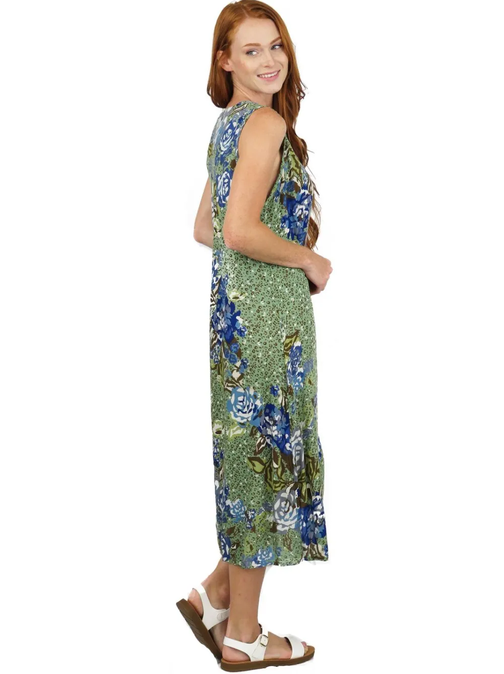 La Cera™ Vestido Floral Artistico Sin Mangas Con Cuello En V La Cera