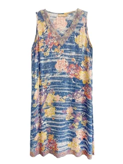 La Cera™ Vestido Floral Artistico Sin Mangas Con Cuello En V La Cera