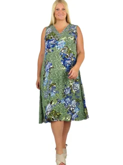 La Cera™ Vestido Floral Artistico Sin Mangas Con Cuello En V La Cera - Talla Gr