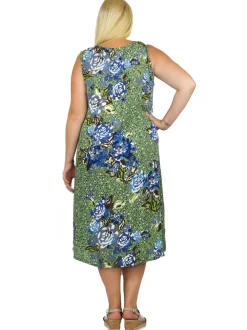 La Cera™ Vestido Floral Artistico Sin Mangas Con Cuello En V La Cera - Talla Gr