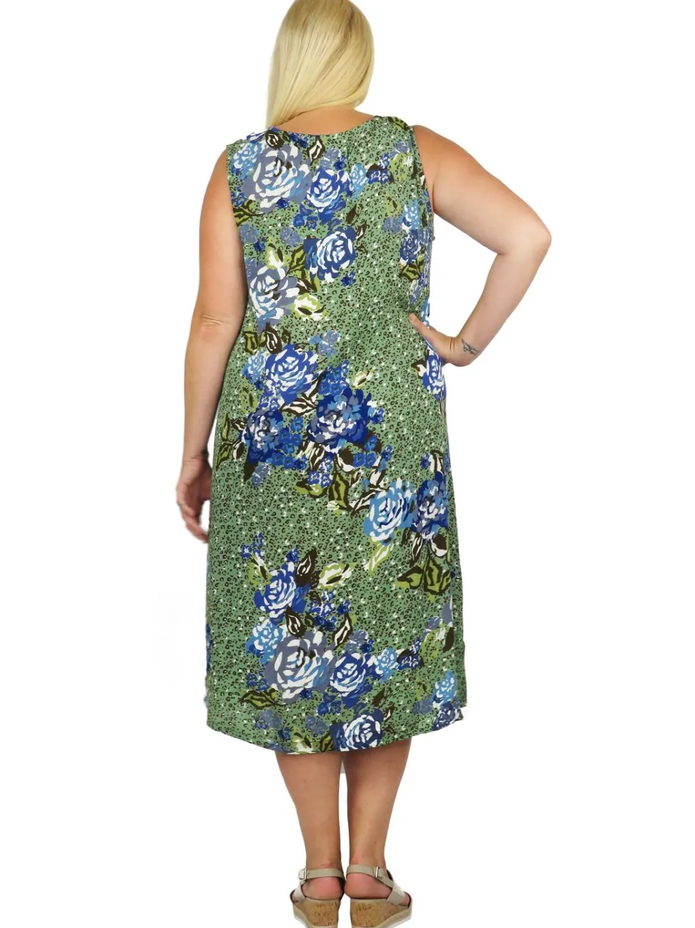 La Cera™ Vestido Floral Artistico Sin Mangas Con Cuello En V La Cera - Talla Gr
