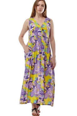 La Cera™ Vestido Largo De Rayon Sin Mangas Con Estampado Floral De La Cera