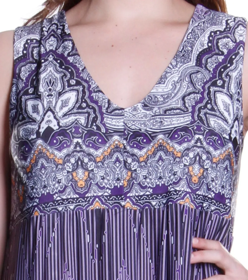 La Cera™ Vestido Largo Estampado Sin Mangas Con Estampado De Borde De La Cera