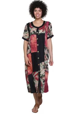 La Cera™ Vestido Patchwork De Manga Corta Oxido La Cera