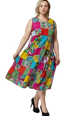 La Cera™ Vestido Patchwork Multicolor Talla Grande La Cera