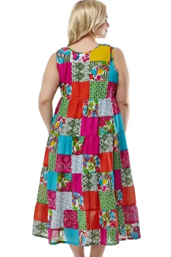 La Cera™ Vestido Patchwork Multicolor Talla Grande La Cera
