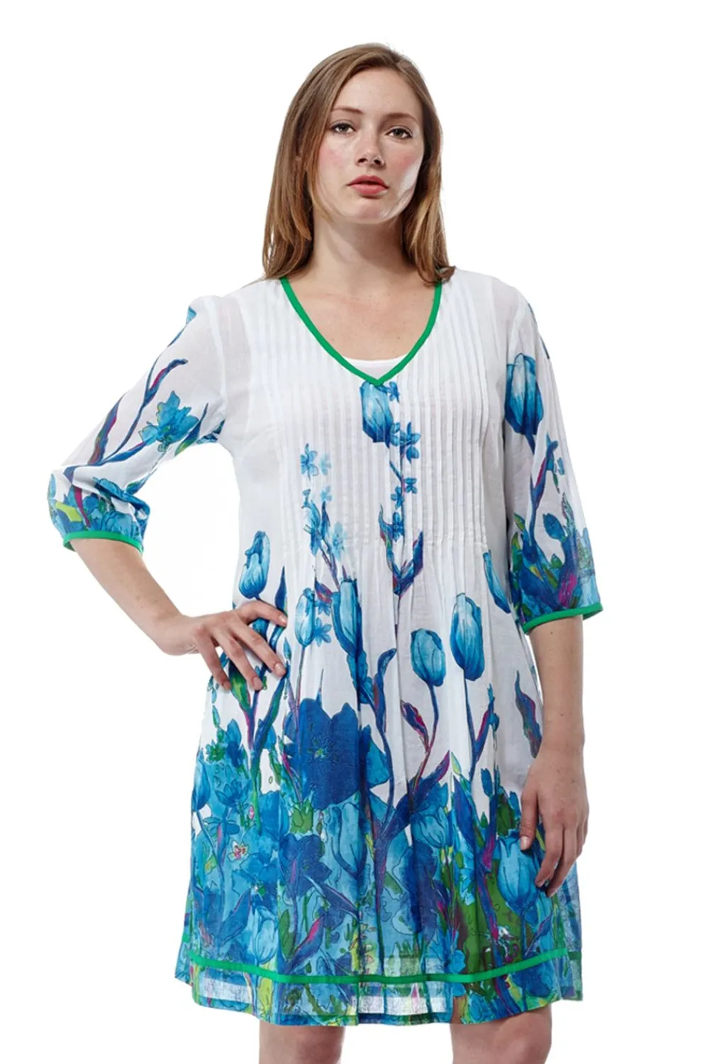La Cera™ Vestido Tunica Plisado Con Estampado De Tulipanes